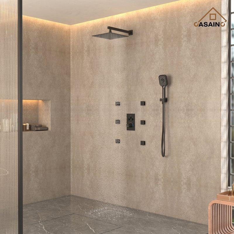 Rainfall Symphony 12inch 3-Function Dual Shower Head Thermostatic Shower System with 3 Sprays Handheld