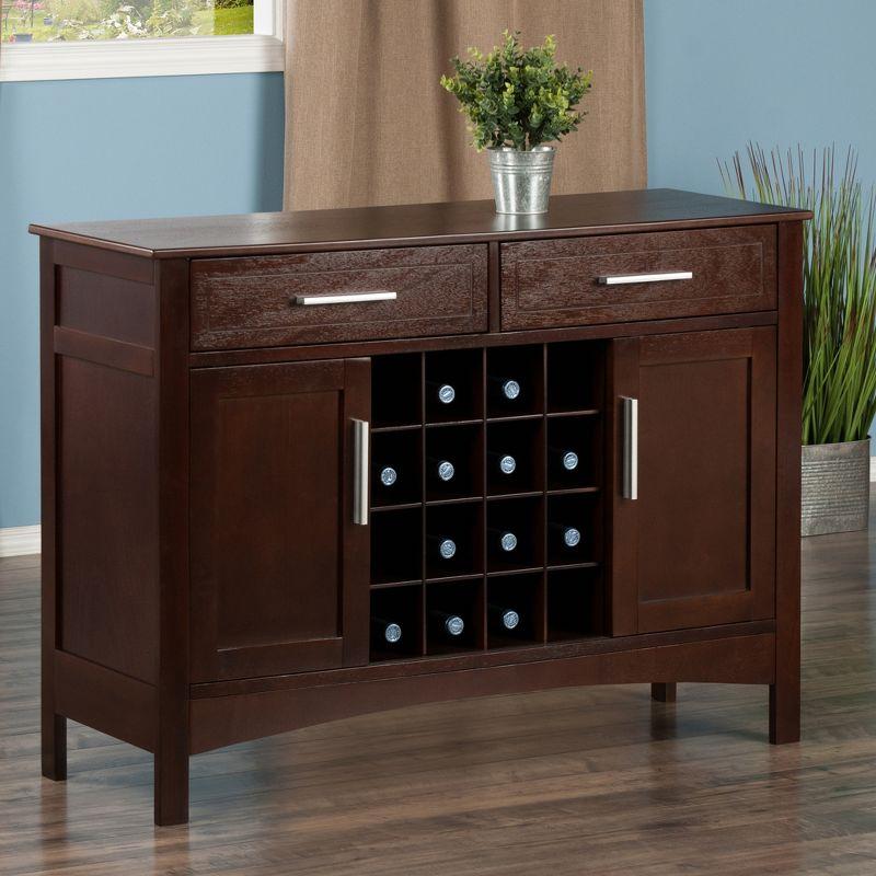 Winsome Gordon Buffet Cabinet/Sideboard Cappuccino: Transitional Style, Hardwood Frame, Sliding Doors, 2 Drawers