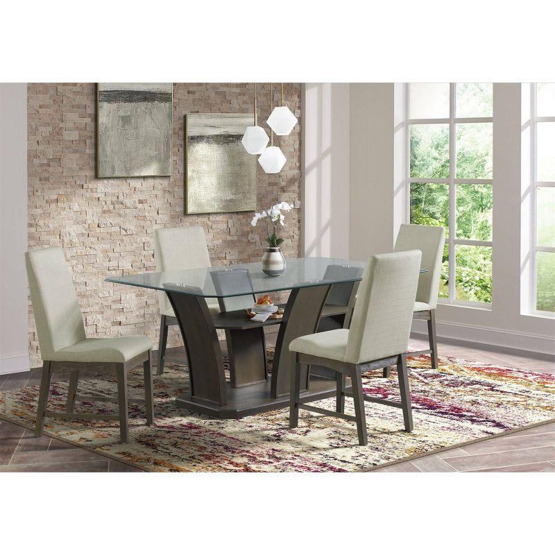 Chic Walnut Finish 5PC Dining Set with Cream Upholstered Chairs