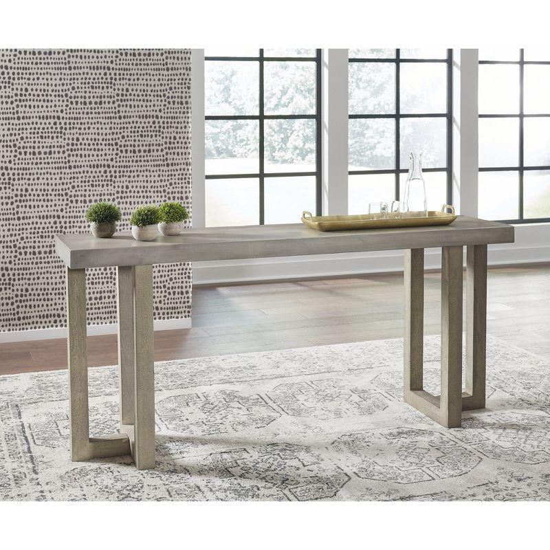 Gray Mango Wood Console Table with Faux Concrete Top