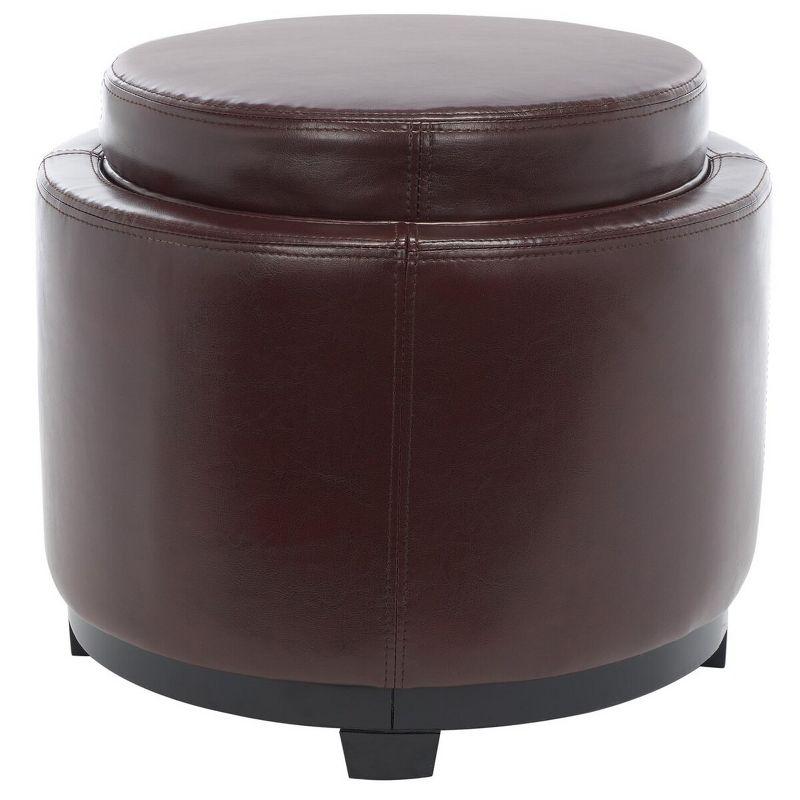 Transitional Cordovan Round Ottoman with Storage Tray