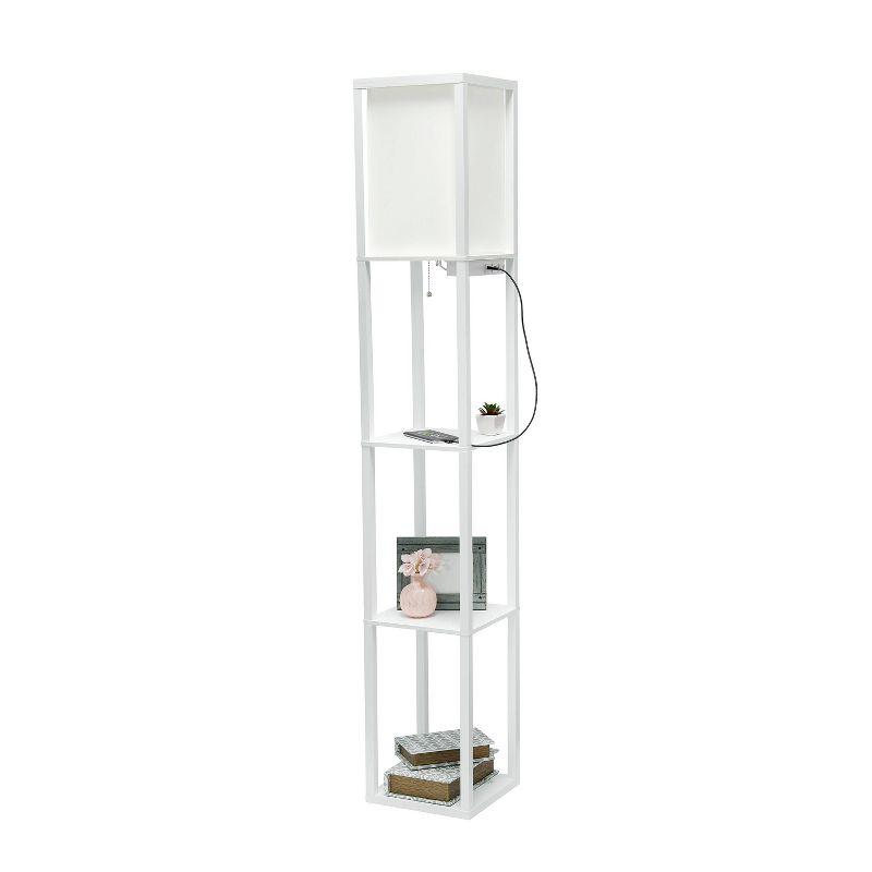 Simple Designs Floor Lamp Etagere Organizer Storage Shelf with 2 USB Charging Ports and Linen Shade White: Modern Pull Chain, ETL Listed
