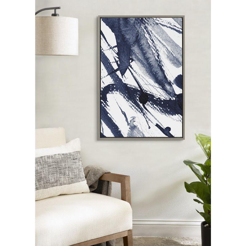 Kate and Laurel Sylvie Indigo Watercolor Framed Canvas by Amy Peterson Art Studio, 23x33, Gray