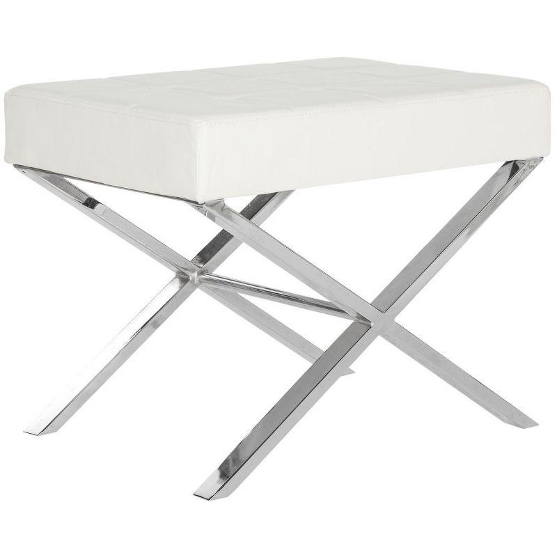 Sienna White Faux Leather Ottoman with Chrome X-Legs