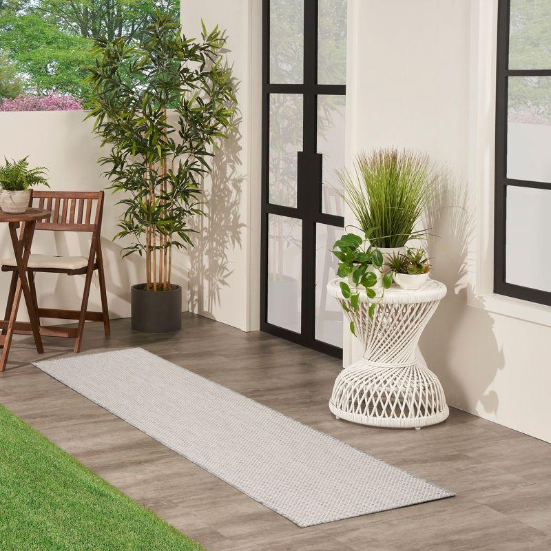 Nourison 2'2" x 8' Courtyard Modern Easy Care Flatweave Indoor Outdoor Runner Rug Ivory/Silver