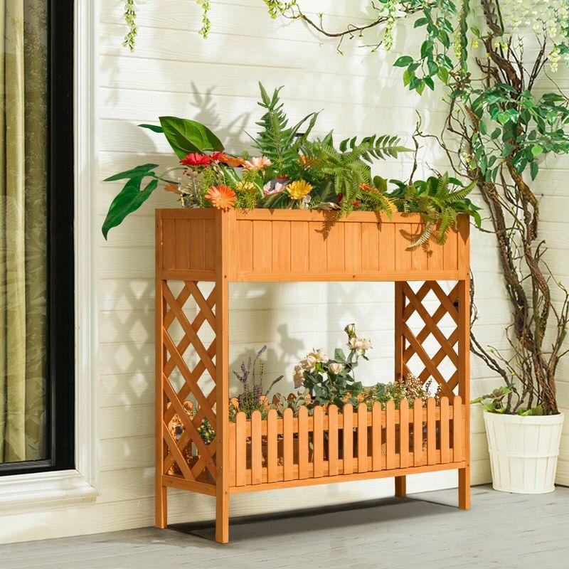 Natural Fir Wood 2-Tier Raised Garden Bed Planter Box