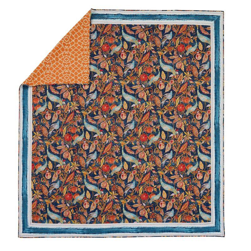 Peacock Garden Quilt & Sham Set Blue/Orange - Dena Home