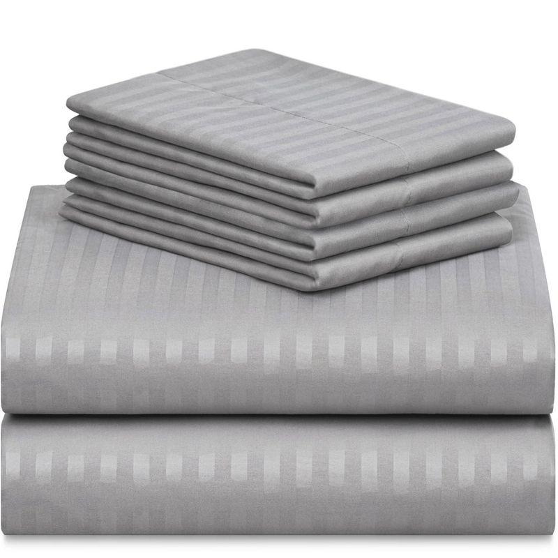 LuxClub 4-7 PC Rayon from Bamboo Striped Performance Sheet Set, Soft Cooling Eco-Friendly Bed Sheets with 18in Deep Pockets