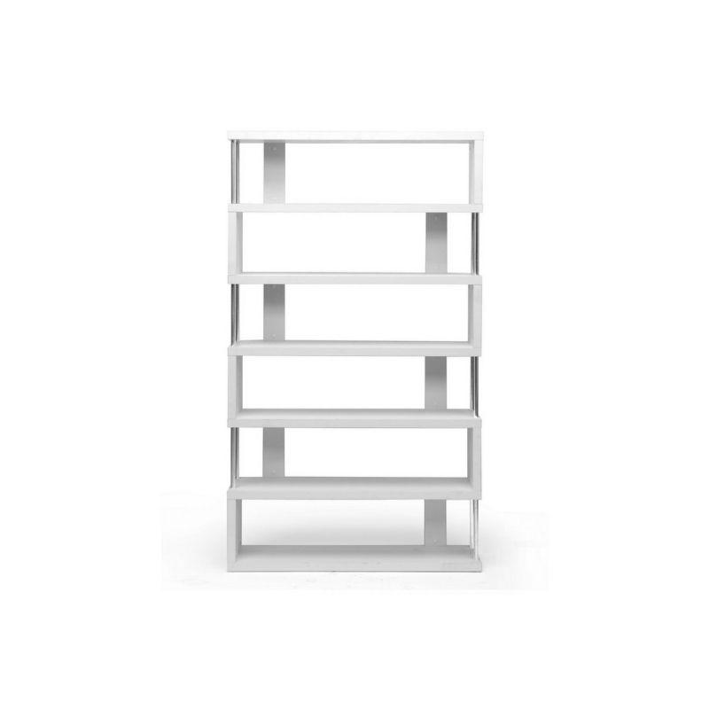 Modern 48" White Engineered Wood Bookcase with Chrome Accents