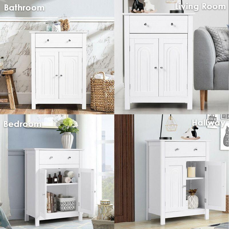 Tangkula Bathroom Storage Cabinet Free Standing Large Drawer W/Adjustable Shelf White