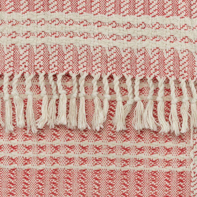 Handcrafted Red and Natural Cotton Striped Throw Blanket