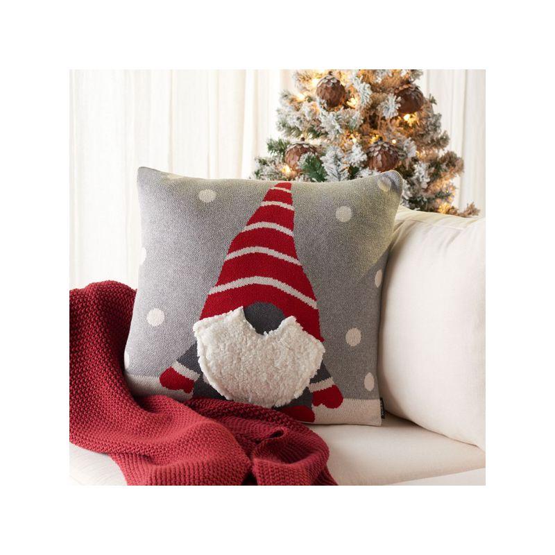 Grey and Red Cotton Peppermint Elf 18" Square Pillow