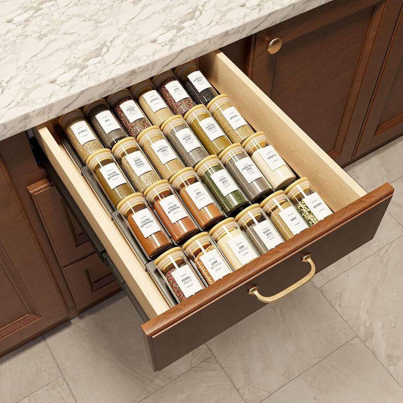 SpaceAid 24-Piece Spice Jar Set with Bamboo Lids and Labels, Empty 4oz Glass Bottles, Minimalist Farmhouse Style Stickers, Funnel, and Seasoning Containers for Spice Racks, Cabinets, and Drawers