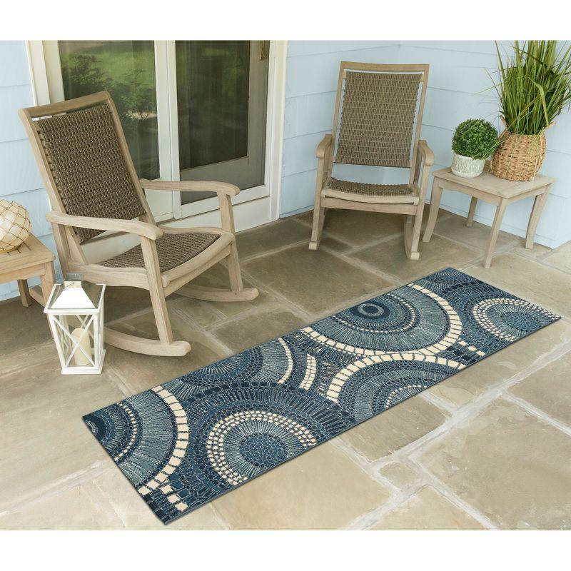 Delft Blue and Ivory Geometric Flat Woven Rug