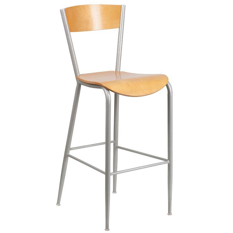 Invincible Silver Metal and Natural Wood Swivel Barstool