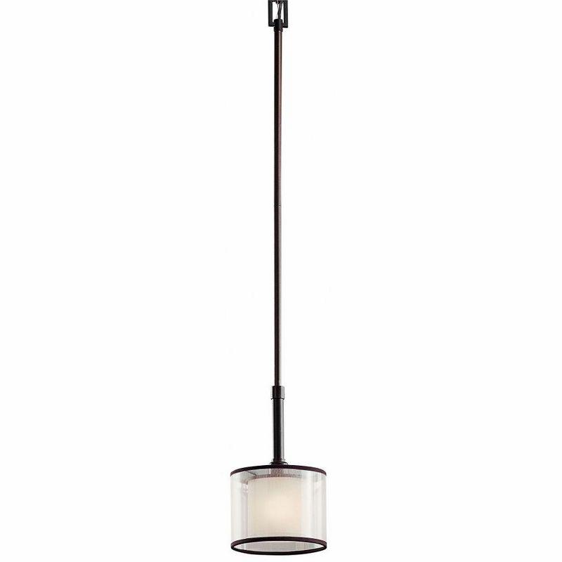 Lacey 10.25" 1 Light Mini Pendant with Satin Etched Cased Opal Inner Diffusers and White Translucent Organza Outer Shade in Antique Pewter