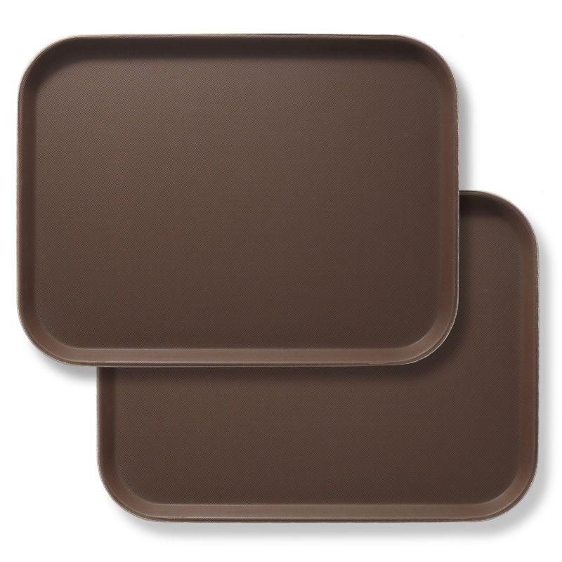 Brown Rectangular Non-Skid Plastic Serving Trays, Set of 2