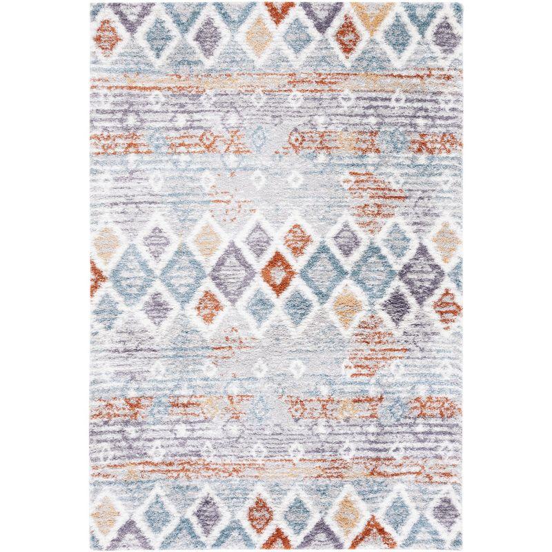 Ivory and Multicolor Berber Shag Area Rug, 4'5" x 6'5"