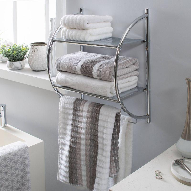 Chrome 2-Tier Wall Mounted Bathroom Shelf with Towel Bars