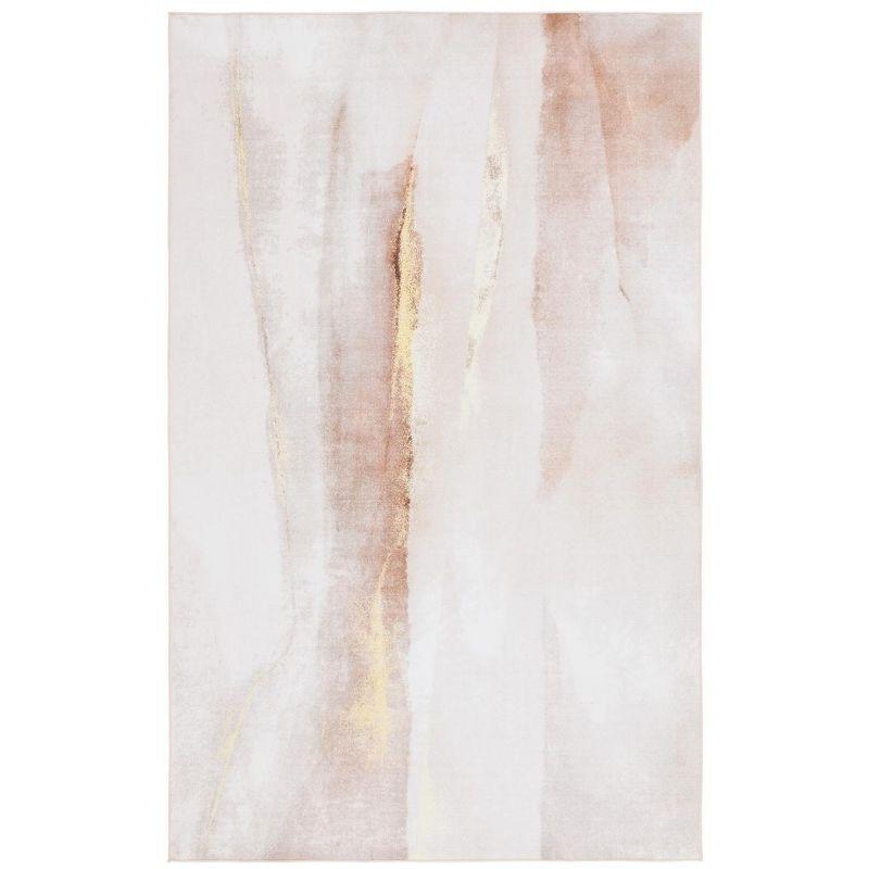 Beige and Gold Abstract Washable Synthetic 6' x 9' Rug