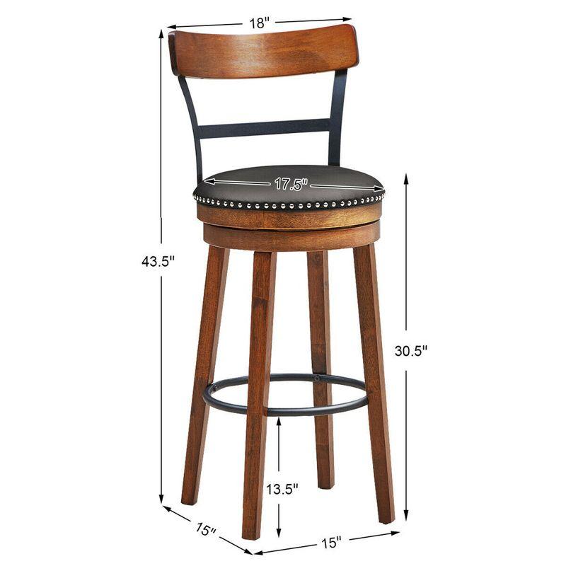 Costway Set of 2/4 BarStool 30.5'' Swivel Pub Height Dining Chair with Rubber Wood Legs