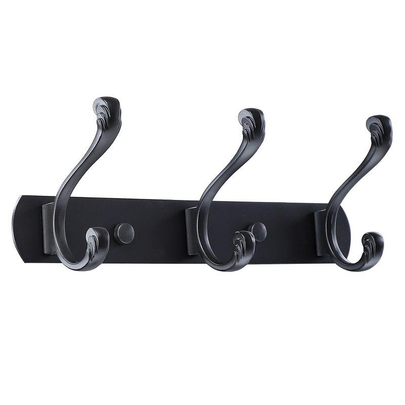 Black Zinc Alloy and Stainless Steel Wall-Mounted Coat Hooks