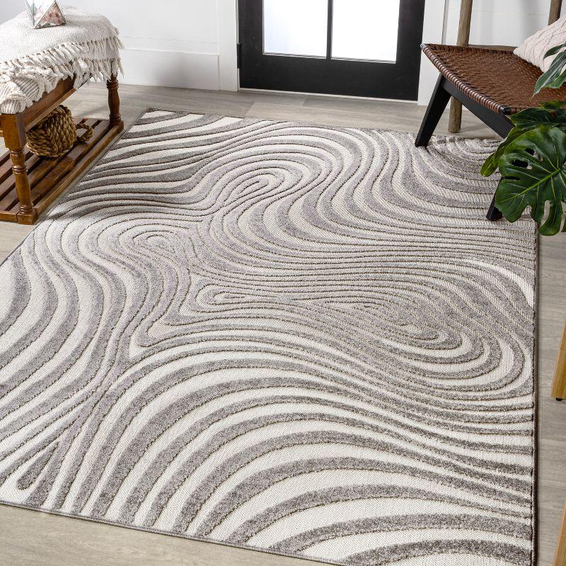 JONATHAN Y Maribo High-Low Abstract Groovy Striped Gray/Ivory 5 ft. x 8 ft. Indoor/Outdoor Area Rug
