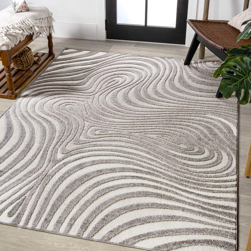 Gray and Ivory 8' x 10' Synthetic Striped Area Rug