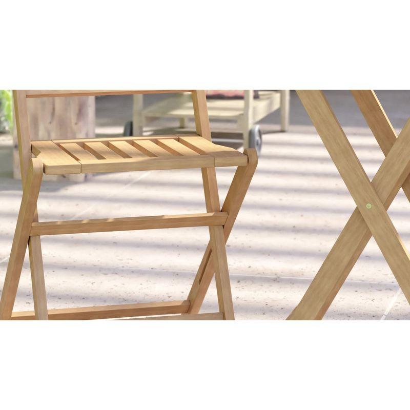 Emma and Oliver All-Weather Three Piece Solid Acacia Wood Patio Bistro Set with Two Folding Chairs and Table