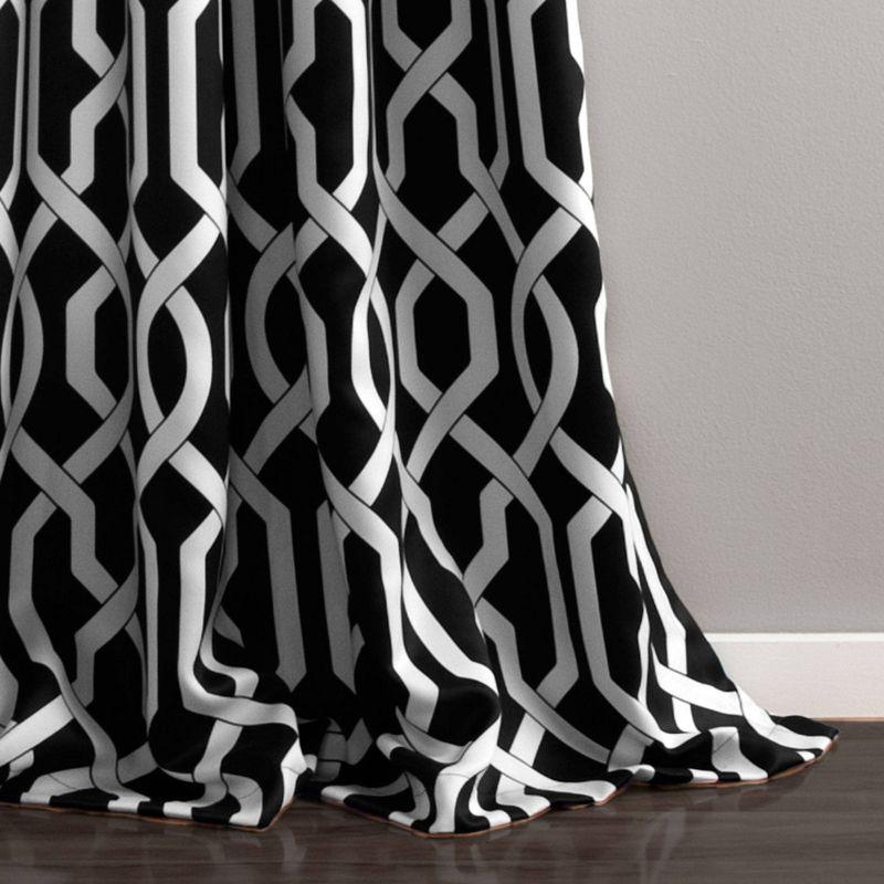 Black Trellis Polyester Room Darkening Curtain Panels with Grommets