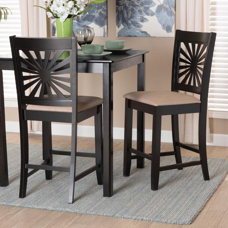 Olympia Beige Fabric and Espresso Brown Wood Counter Stool Set