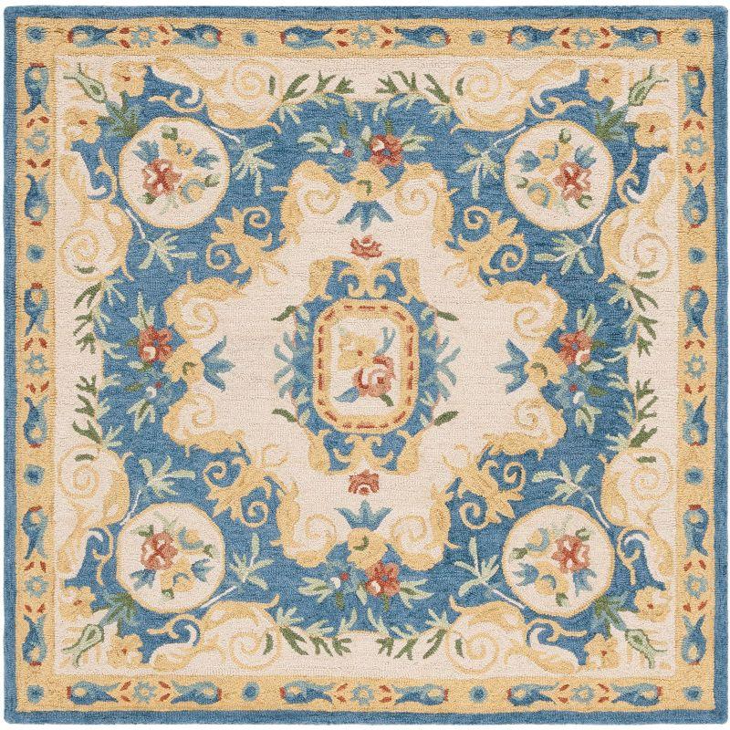 Handmade Medallion Tufted Wool Square Rug - Blue, 5' x 5'