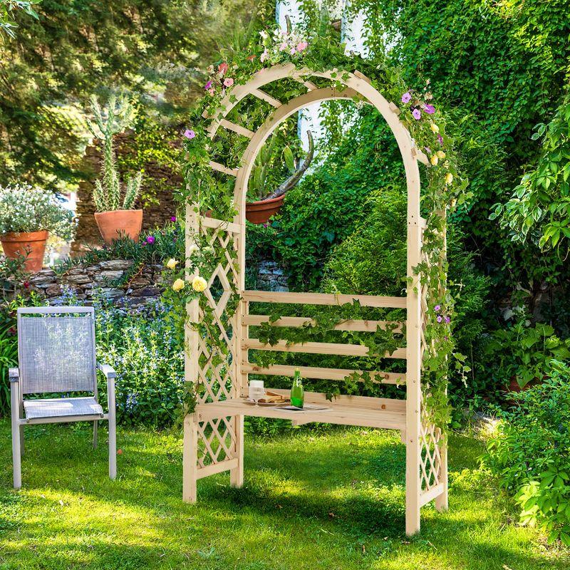 Natural Fir Wood Garden Bench Arch Arbor with Trellis