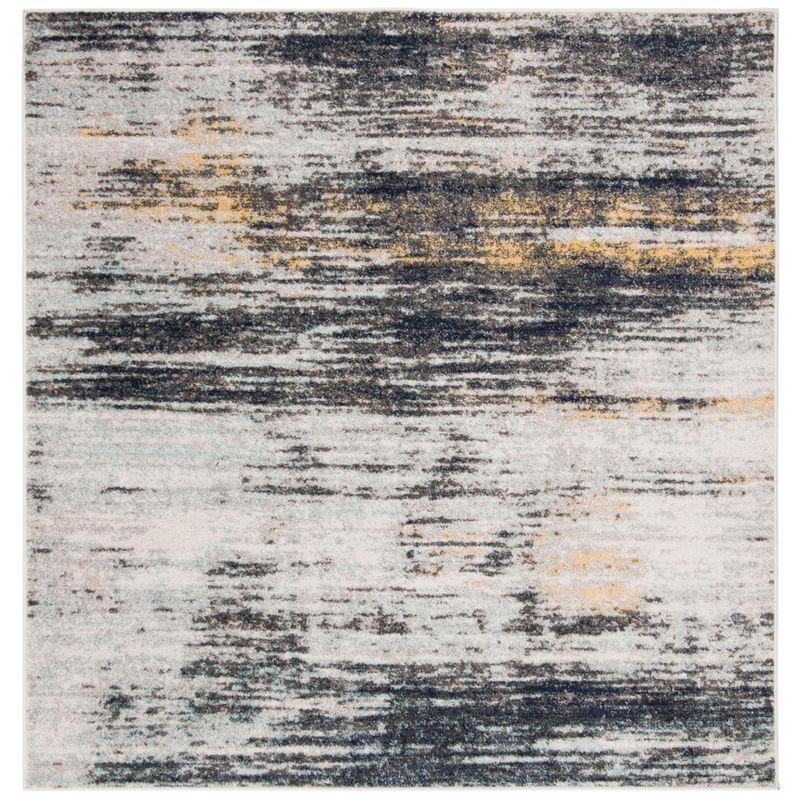 Chic Abstract Square Easy-Care Gray Synthetic Area Rug 6' x 6'