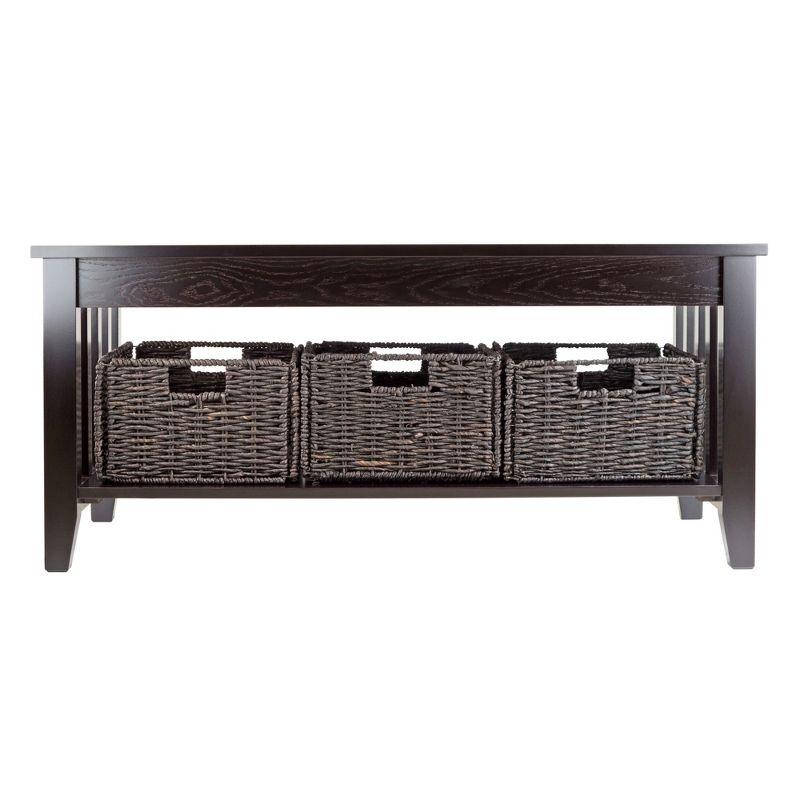 Winsome Morris Coffee Table with Baskets Espresso, Chocolate: Rectangular, Wood Composite, Fixed Shelf Storage