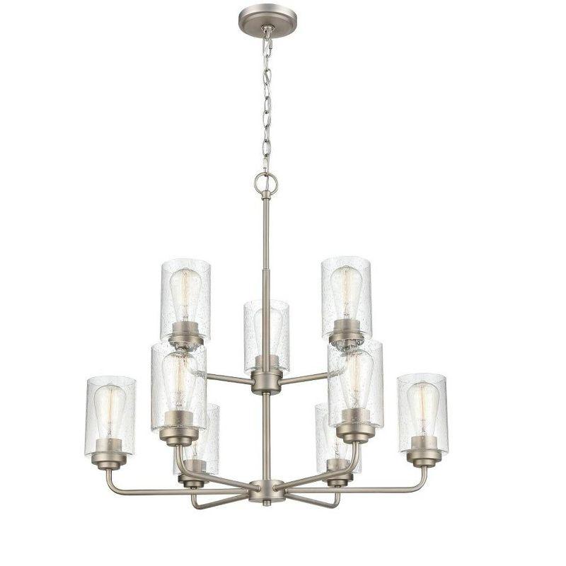 Moven Satin Nickel 9-Light Chandelier with Seeded Glass Shades