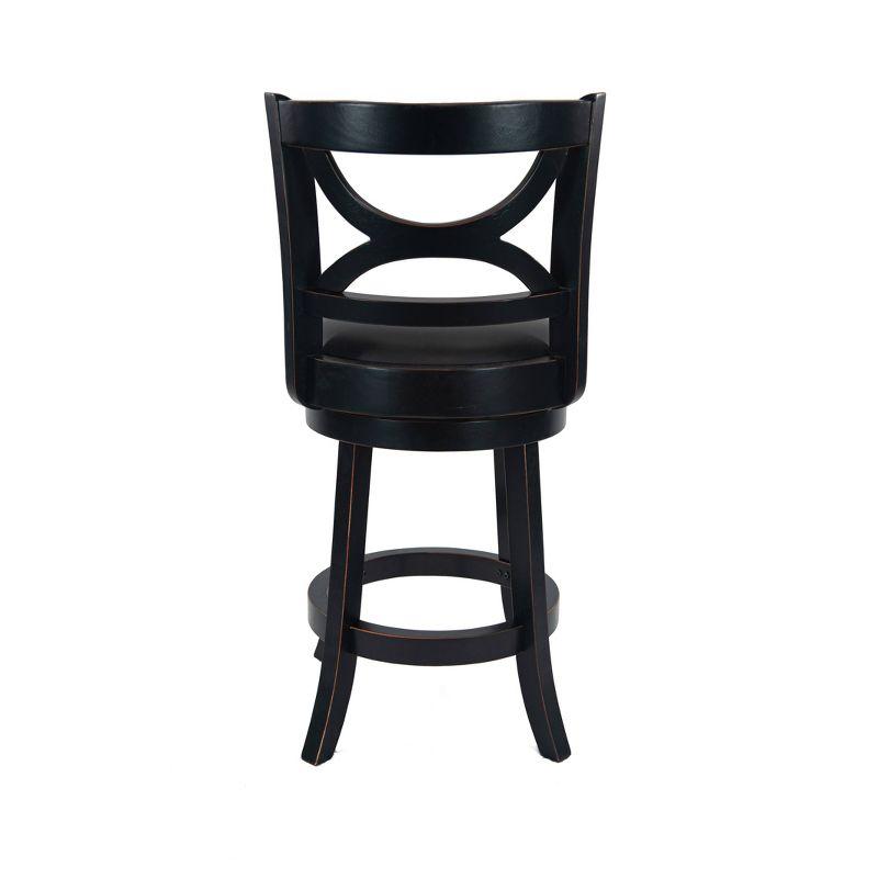 Elegant Black Leather Swivel Counterstool with Solid Wood Frame