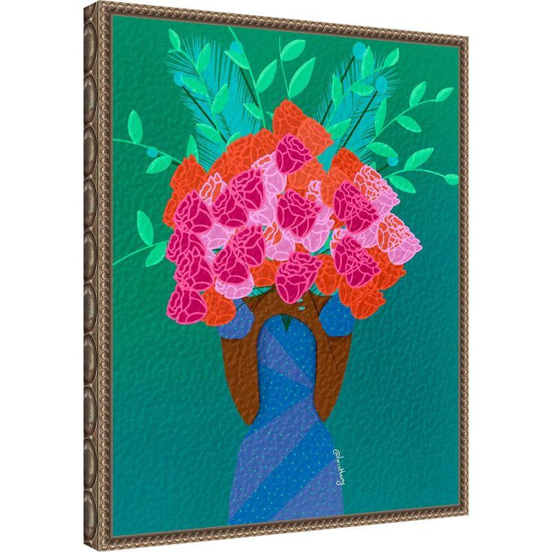 Amanti Art Blooming Bouquet and Woman by Lorintheory Canvas Wall Art Print Framed 16 x 20-in.