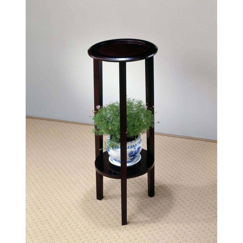 Espresso Round Wood Accent Table with Bottom Shelf