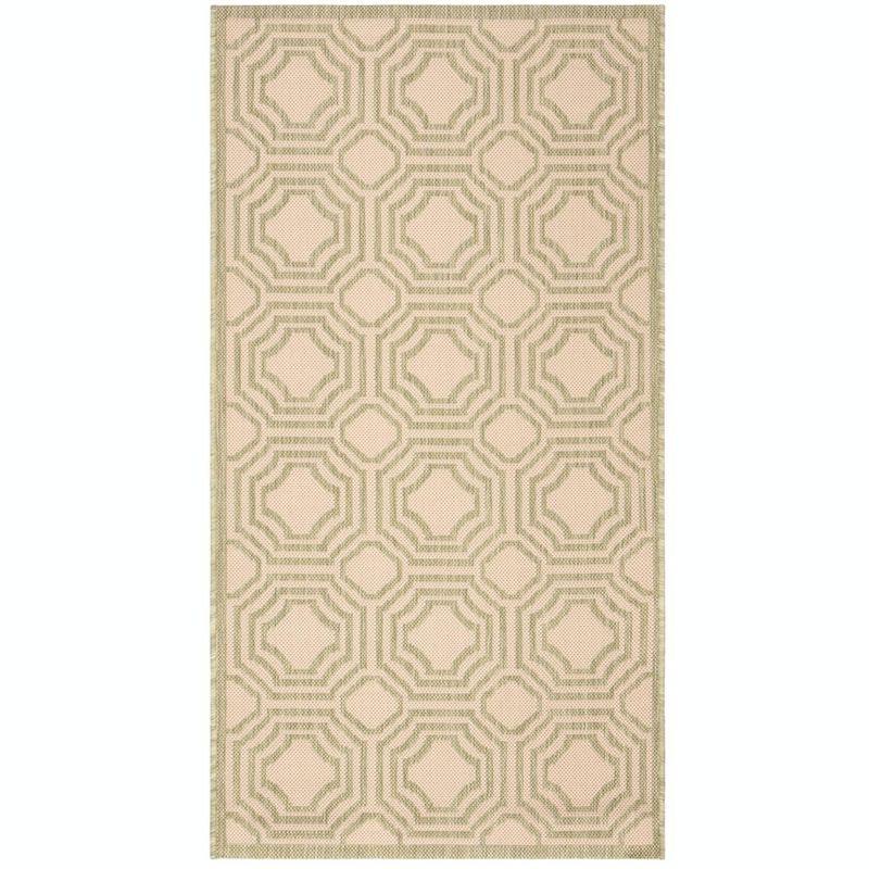 Beige and Sweet Pea Geometric Indoor/Outdoor Rug