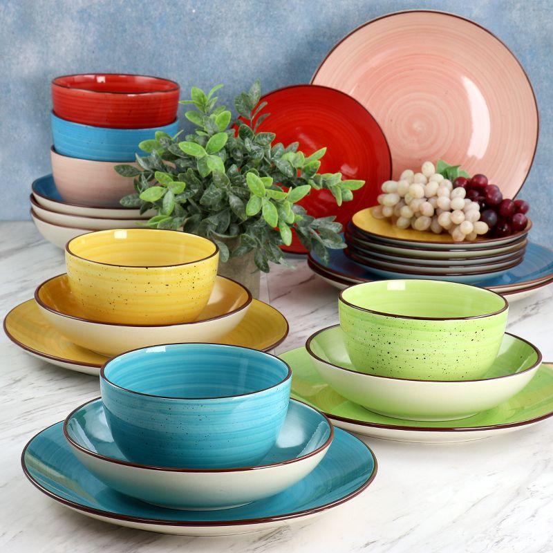 Elama Sebastian 24 Piece Double Bowl Stoneware Dinnerware Set in Assorted Colors