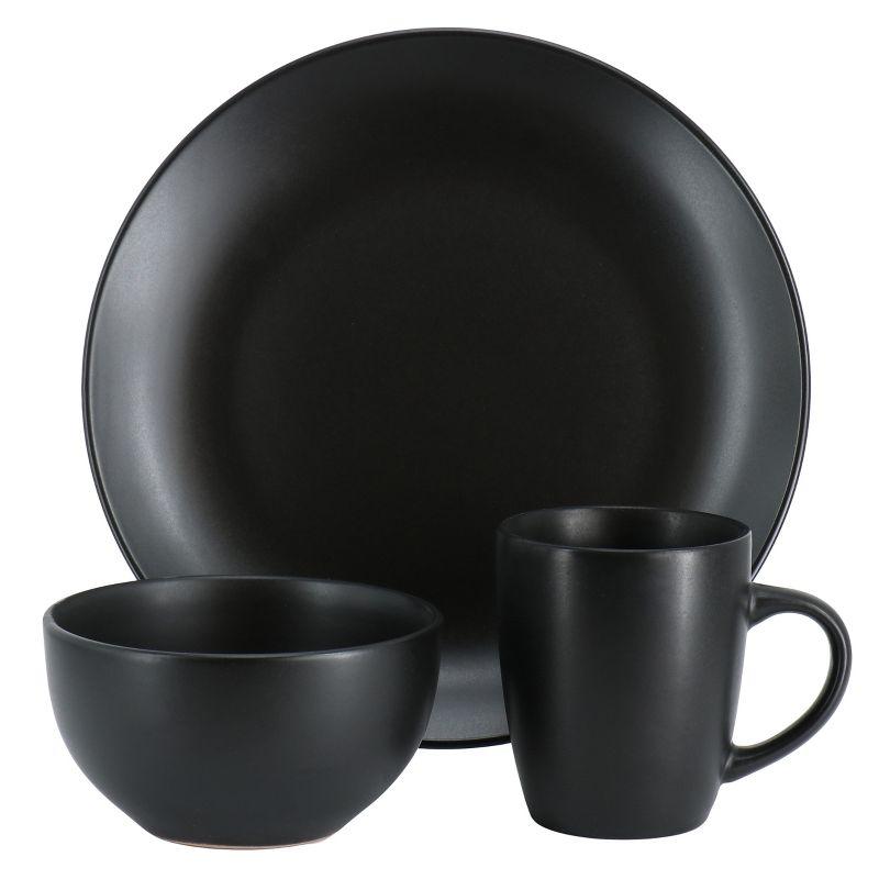 Black Ceramic 12-Piece Round Dinnerware Set for Four