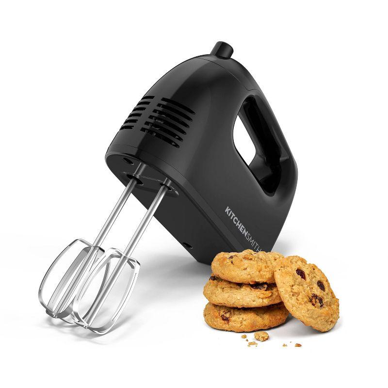 KitchenSmith 5 Speed Hand Mixer: Black, 150W, Dishwasher-Safe Parts, Metal Whisk, Handheld Cooking Mixer