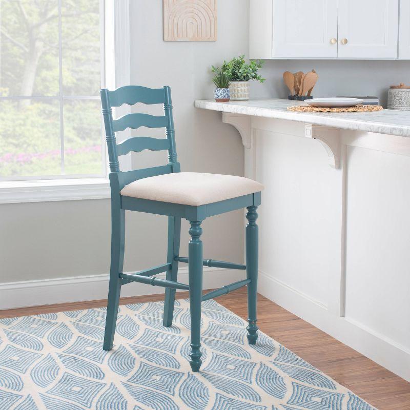 Elegant Antique Blue Wooden Barstool with Padded Seat