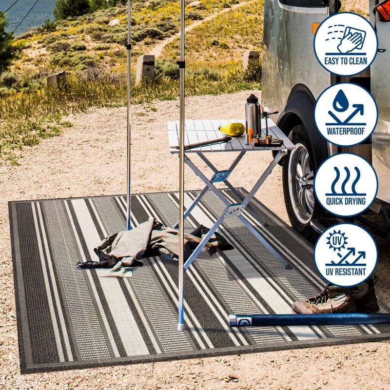 8' x 10' Haynes Modern Double Stripe Indoor/Outdoor Area Rug, Black/Cream - JONATHAN Y