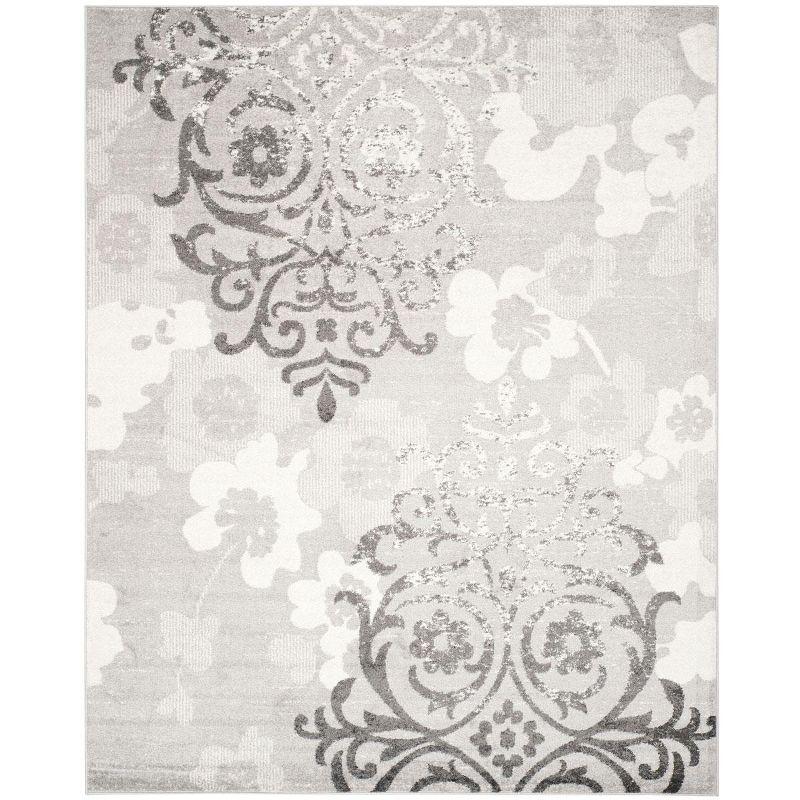 Silver and Ivory Floral Synthetic Area Rug, 8' x 10'