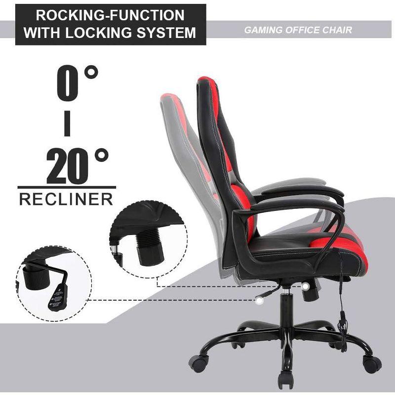 FDW Racing Gaming Chair Home Office Chair Ergonomic Desk Chair Massage PU Leather Computer Chair with Lumbar Support Headrest Armrest ,Red