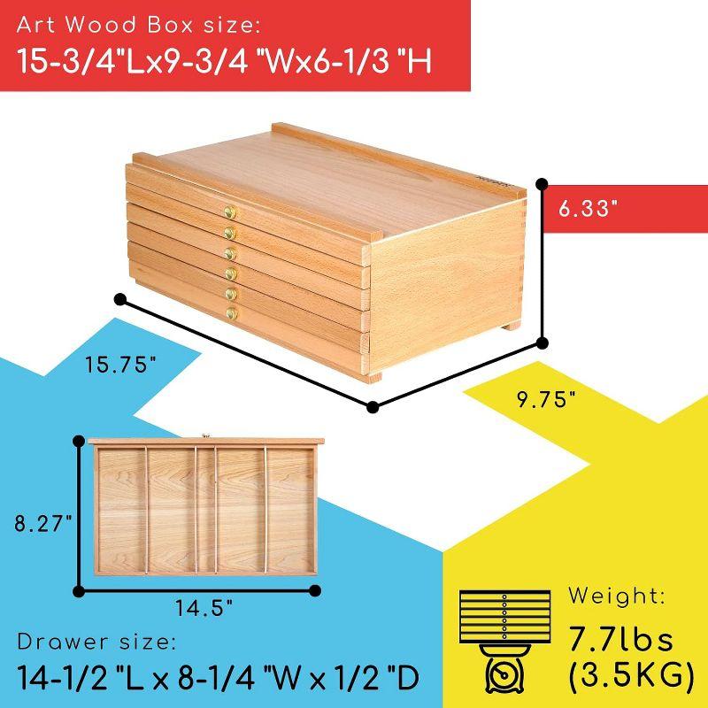 MEEDEN 6-Drawer Artist Supply Storage Box - Portable Foldable Multi-Function Beech Wood Artist Tool & Brush Storage Box with Compartments & Drawer