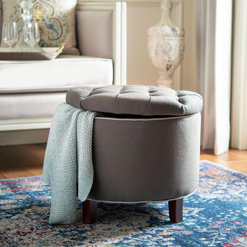 Amelia Tufted Storage Ottoman - Charcoal/True Taupe - Safavieh