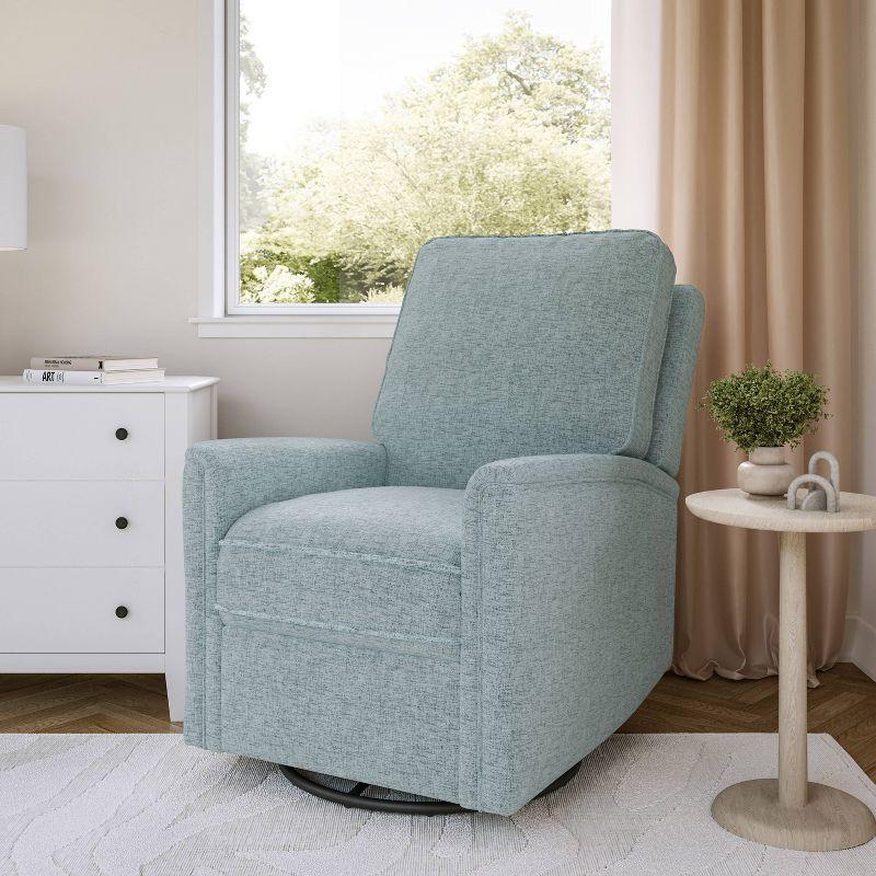 CorLiving Jasmine Swivel Glider Press-Back Recliner Chair Blue: Upholstered Polyester, Metal & Wood Frame, 300lb Capacity